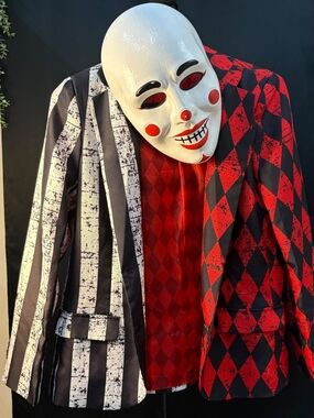 Clown Red and Black Jacket And Pants Costume With Mask